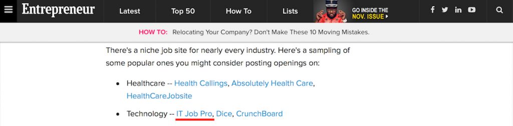 IT Job Pro featured in Entrepreneur Magazine